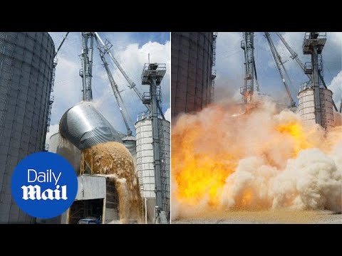 Shocking moment grain store explodes after collapsing - Daily Mail