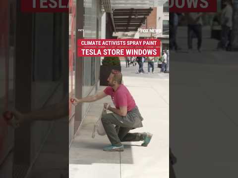 CAUGHT &#039;GREEN&#039;-HANDED: Climate activists vandalize Tesla dealership on Earth Day #news #tesla #fox