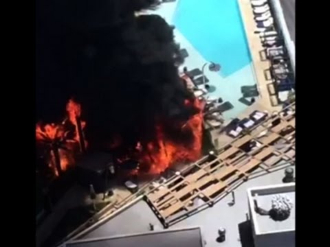 Raw: Fire Erupts at Vegas Hotel Swimming Pool