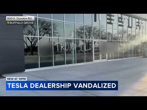 Tesla dealership vandalized in Chicago area with graffiti critical of Trump, Musk, police say