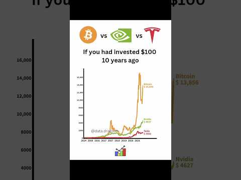 Bitcoin Vs Nvidia vs Tesla if you invested $100 in 10 years ago💸📈 #bitcoin #nvidia #tesla #stocks