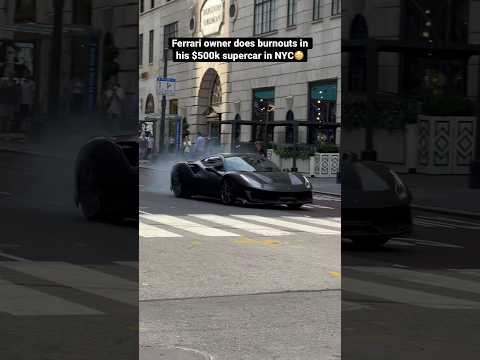 Ferrari owner does burnouts in his $500k supercar in NYC😳