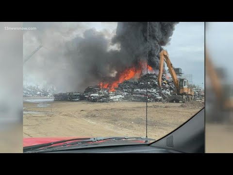 Large fire breaks out at recycling center in Chesapeake